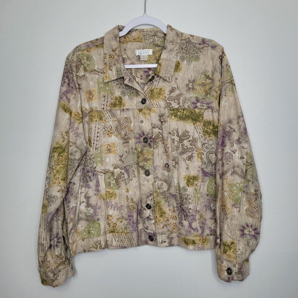 Vintage Christopher & Banks grunge linen blend artsy button front jacket size xl